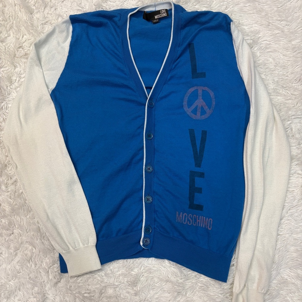 Love Moschino Blue and White Button Cardigan